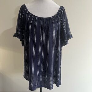 VINTAGE W5 Anthropology Navy Blue Embroidered Women's Plus Shirt Top Blouse